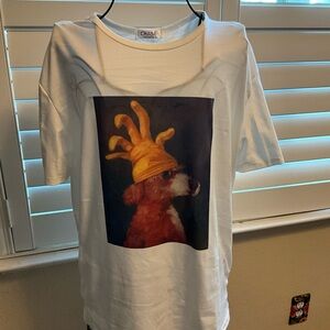 Handmade whimsical Dog print tee shirt large